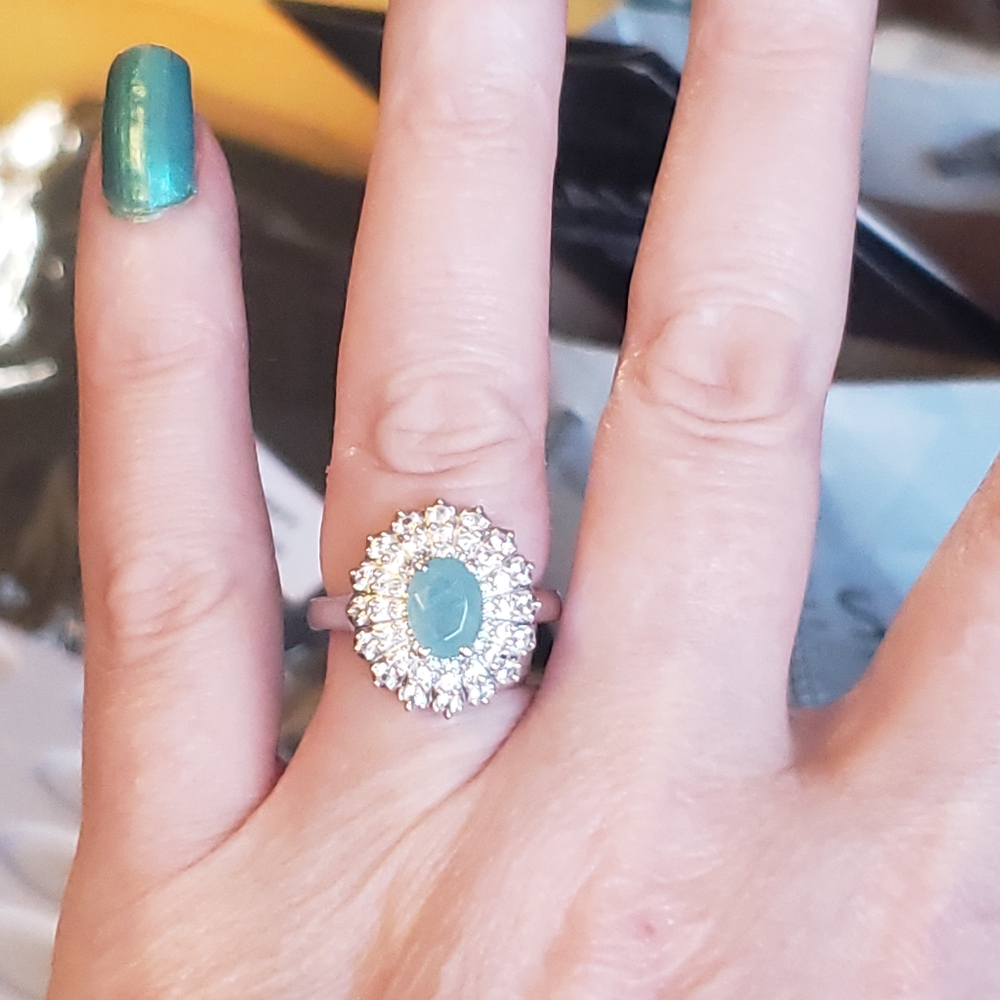 NWOT Genuine Grandidierite & White Zircon Halo Ring - Picture 4 of 10
